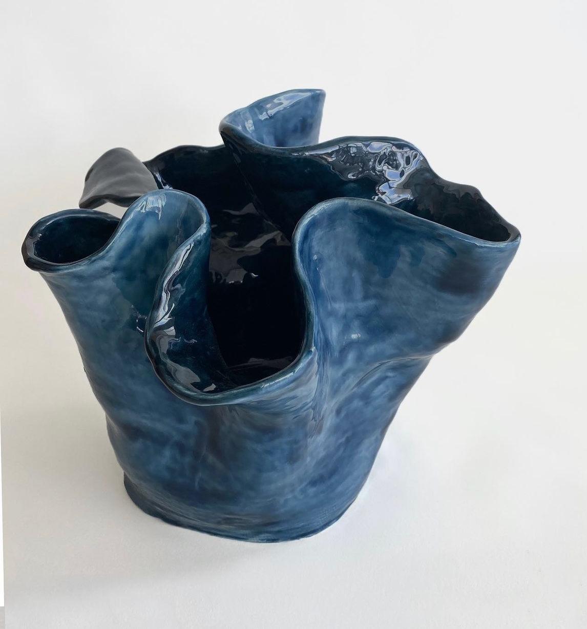 Visceral Blue, 2022 by Magda von Hanau
From the Visceral series
Clay and glass glaze
Dimensions: 11 in H x 16 in W x 13 in D
Weight 20lbs

The Visceral series delves into the intricate relationship between the mind and the body, specifically