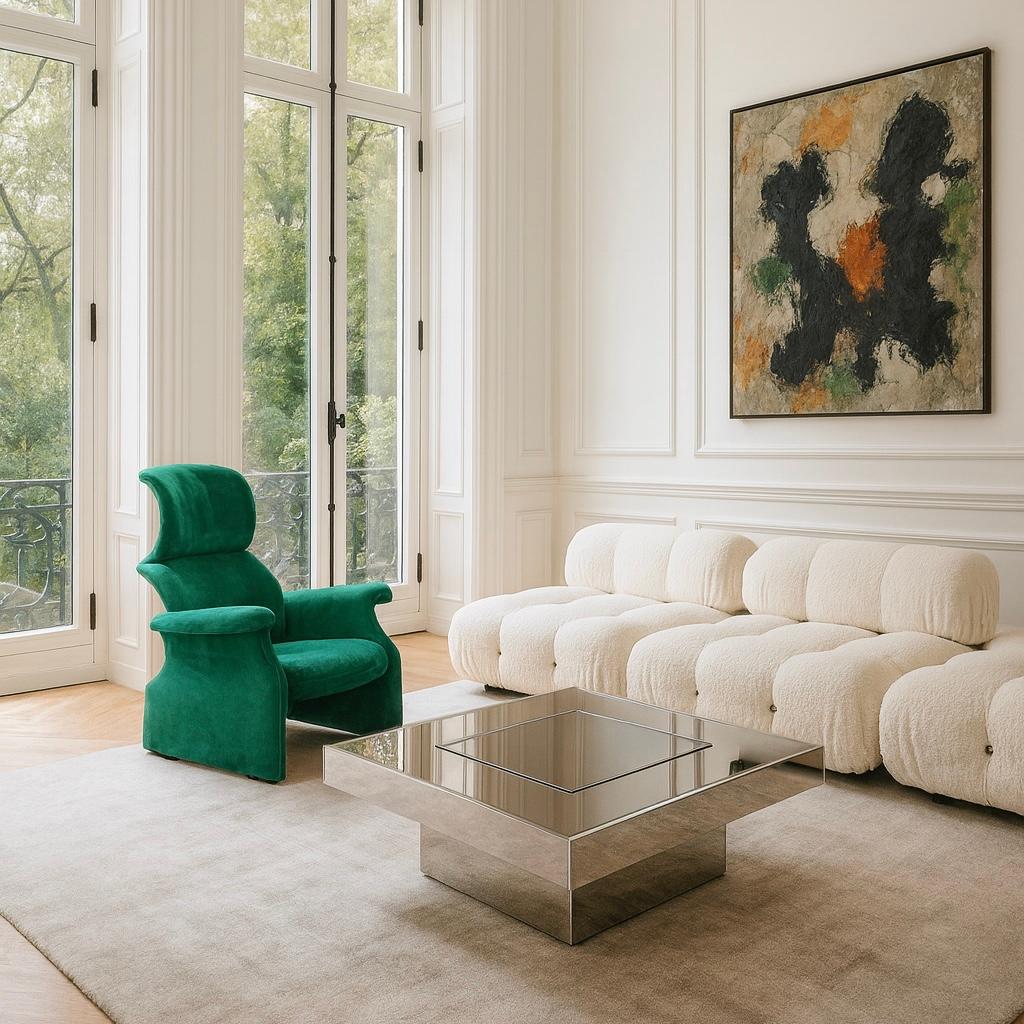 Rare et extraordinaire fauteuil Viscontea, dessiné par Achille et Pier Giacomo Castiglioni pour Simon Gavina - une réinterprétation industrielle raffinée du fauteuil Sanluca de vingt ans plus tôt et une véritable icône du design italien des années