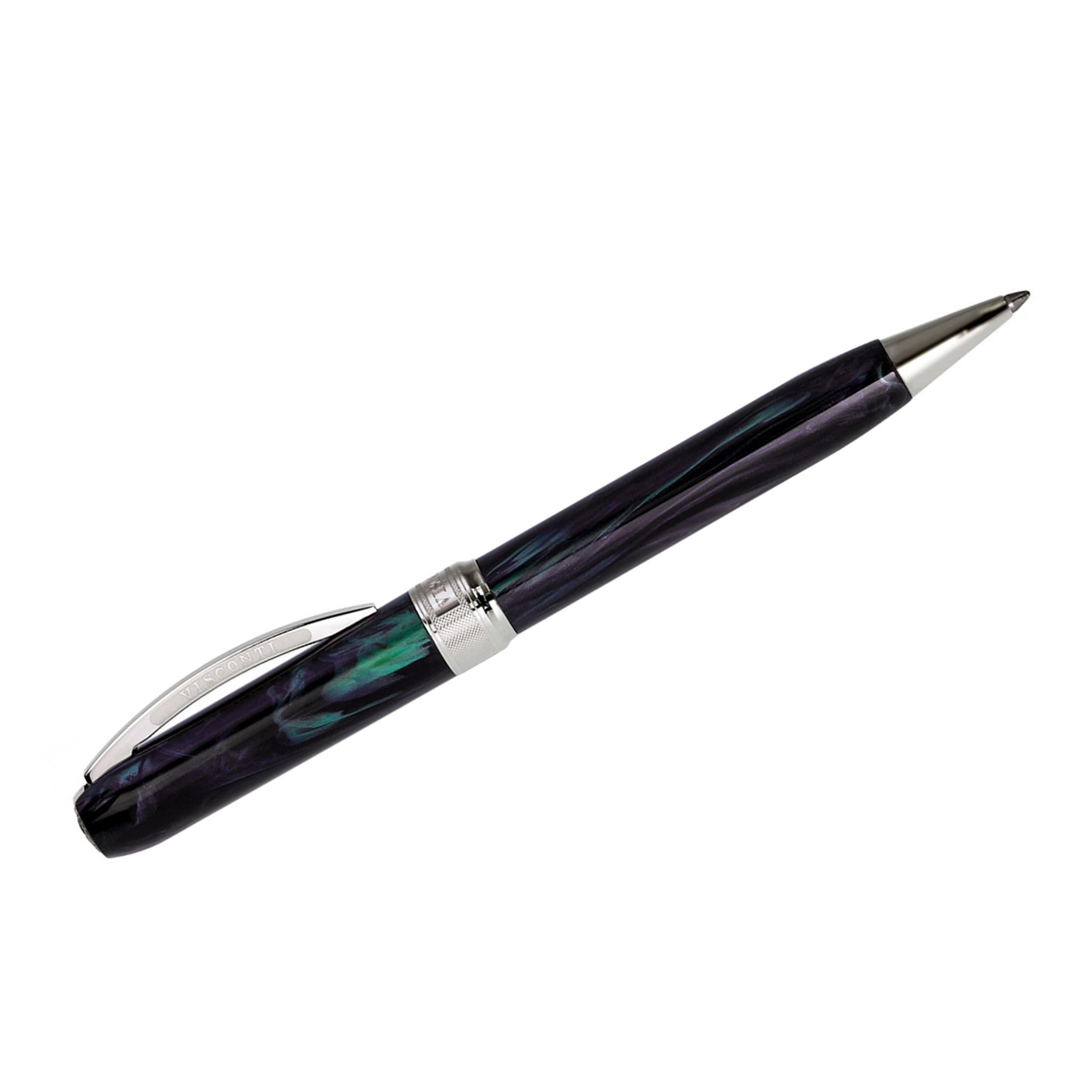 Made from variegated dark green resin and matched palladium-plated trim, this ballpoint pen exudes luxury and opulence without breaking the bank. Finished with an intricately engraved central band which features the Visconti name and the signature