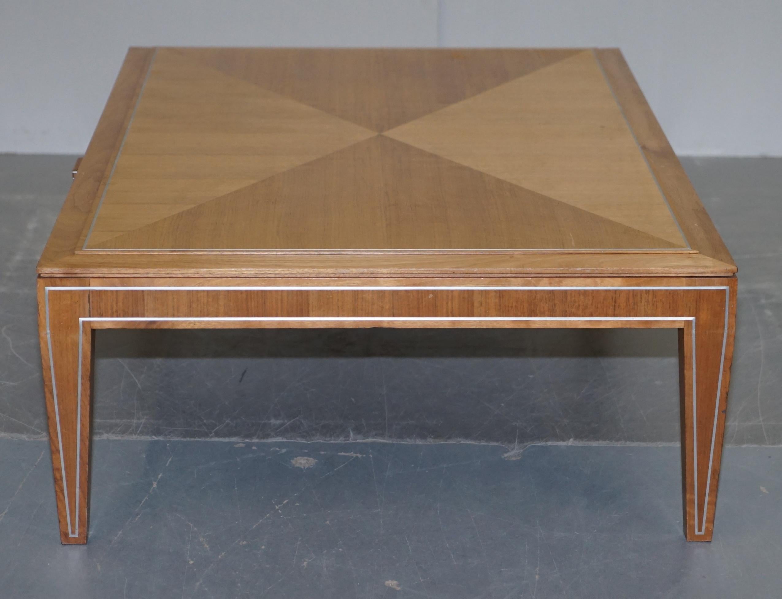Viscount David Linley Sycamore Walnut with Chrome Inlay Coffee Table For Sale 9