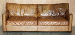 VISCOUNT WILLIAM HALO TIMOTHY OULTON DESiGNED BROWN LEATHER THREE SEAT SOFA