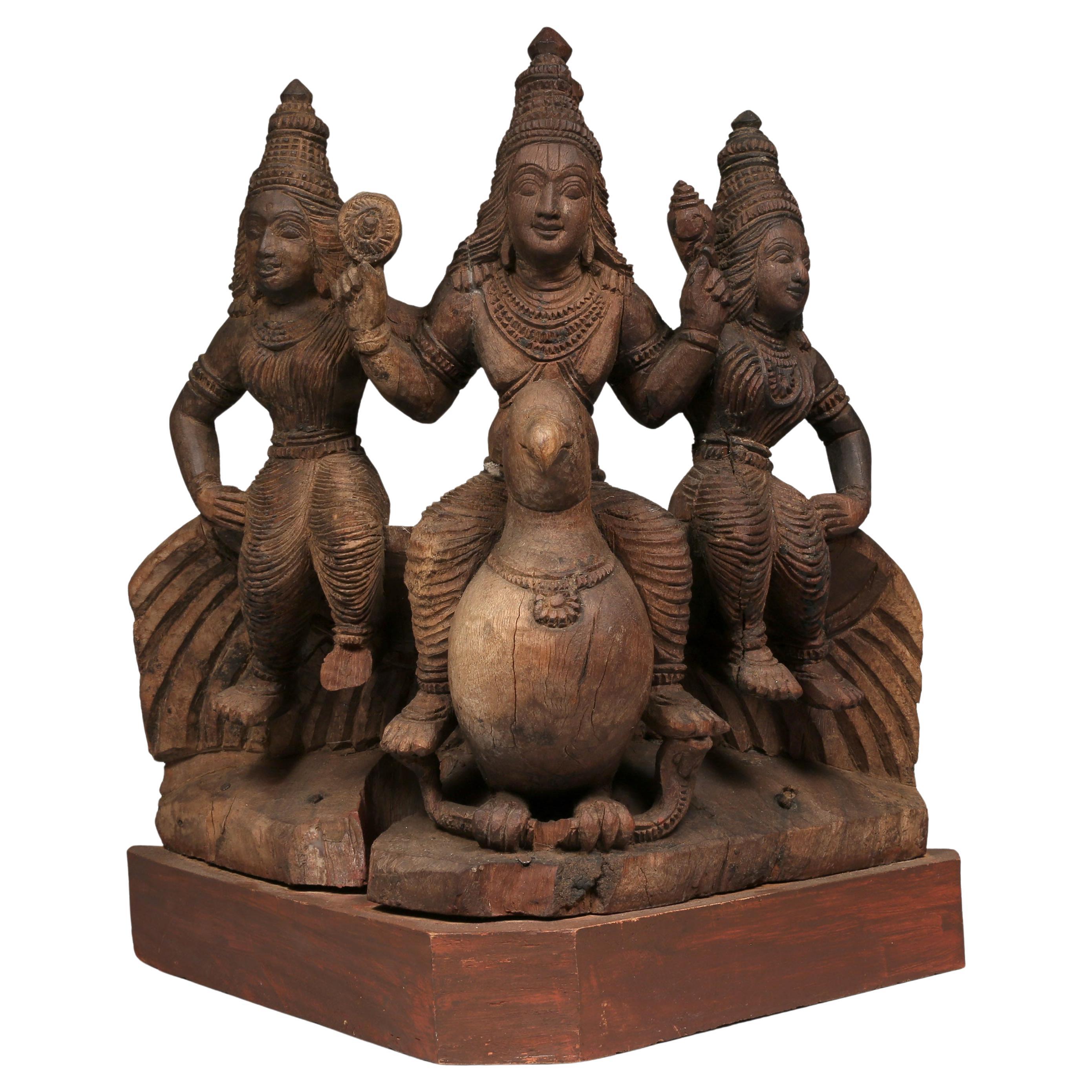 Vishnu on Peacock with Attendants, South India, Early to Mid-20th Century