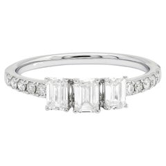 Natural Diamonds  0.80CT 8KT White Gold Emerald Cut Trilogy Promise Ring