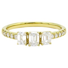  Natural Diamonds 0.80 CT 18KT Yellow Gold Emerald Cut Trilogy Anniversary Ring 