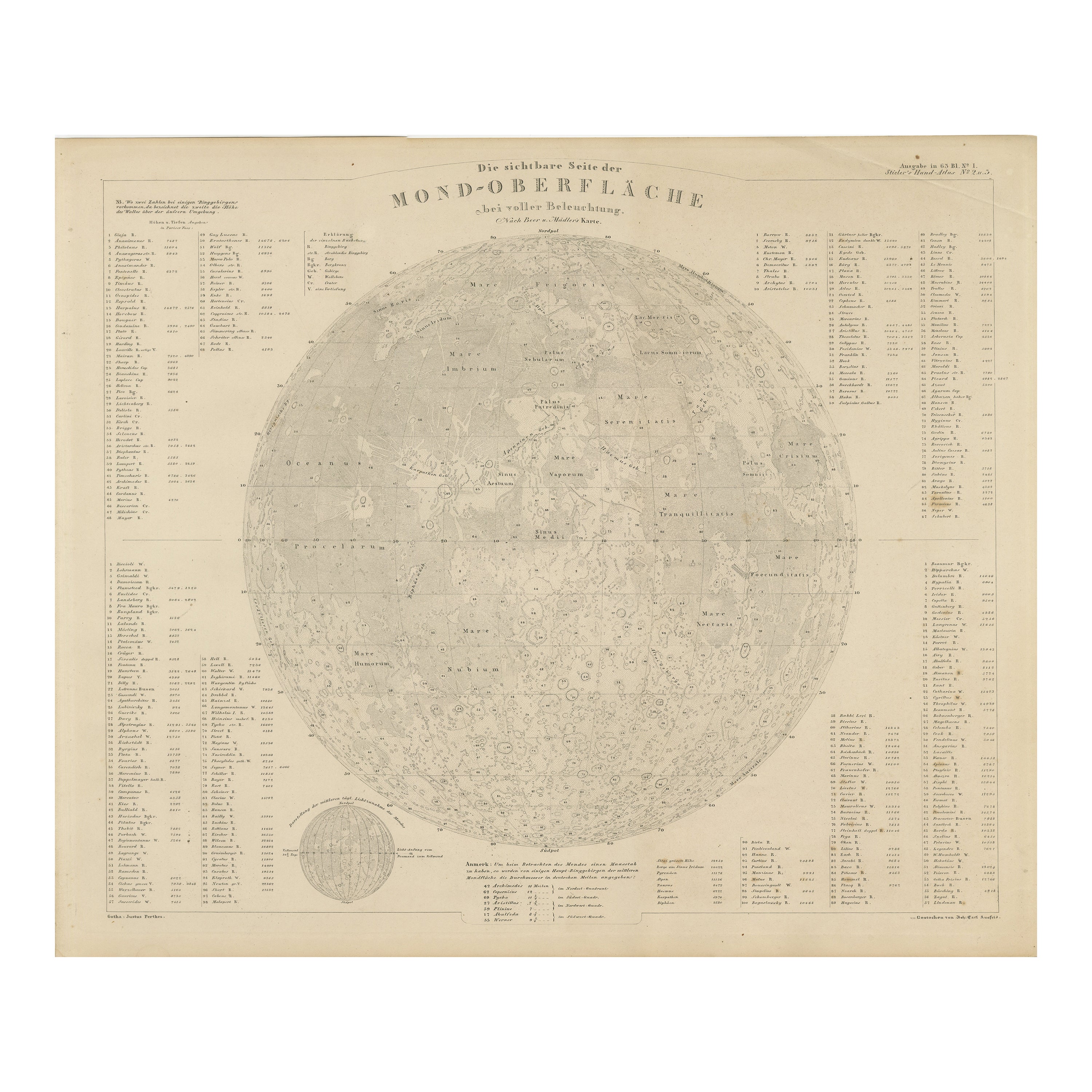 Visible Side of the Moon Map – Detailed Lunar Crater Chart, Published in 1858