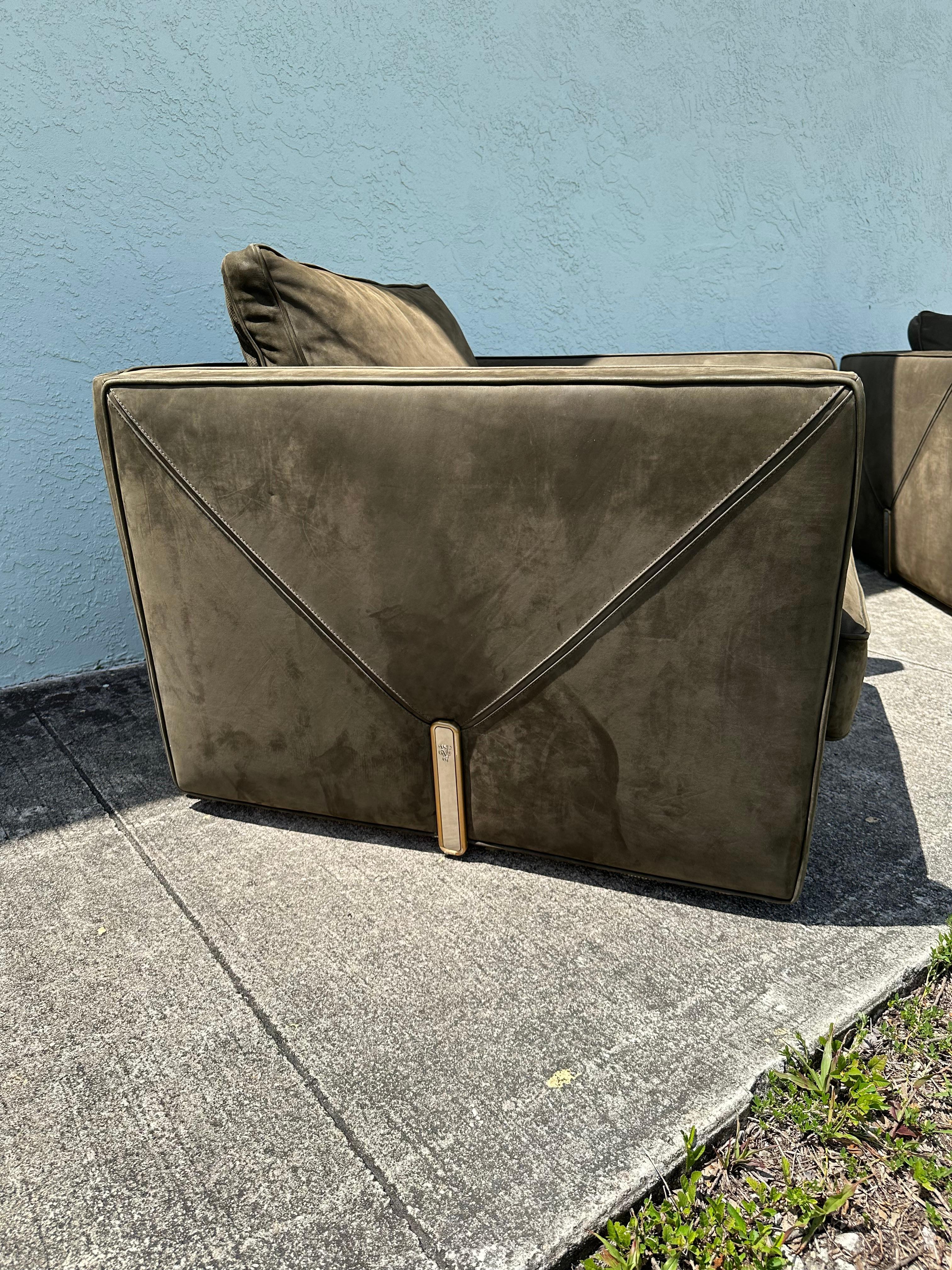 Visionarie Italian Olive Green Suede Knole Style Chair, Set of 2 For Sale 8