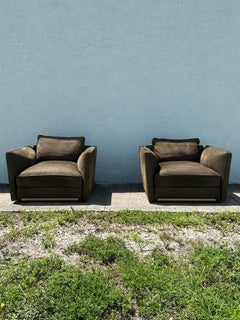 Visionarie Italian Olive Green Suede Knole Style Chair, Set of 2