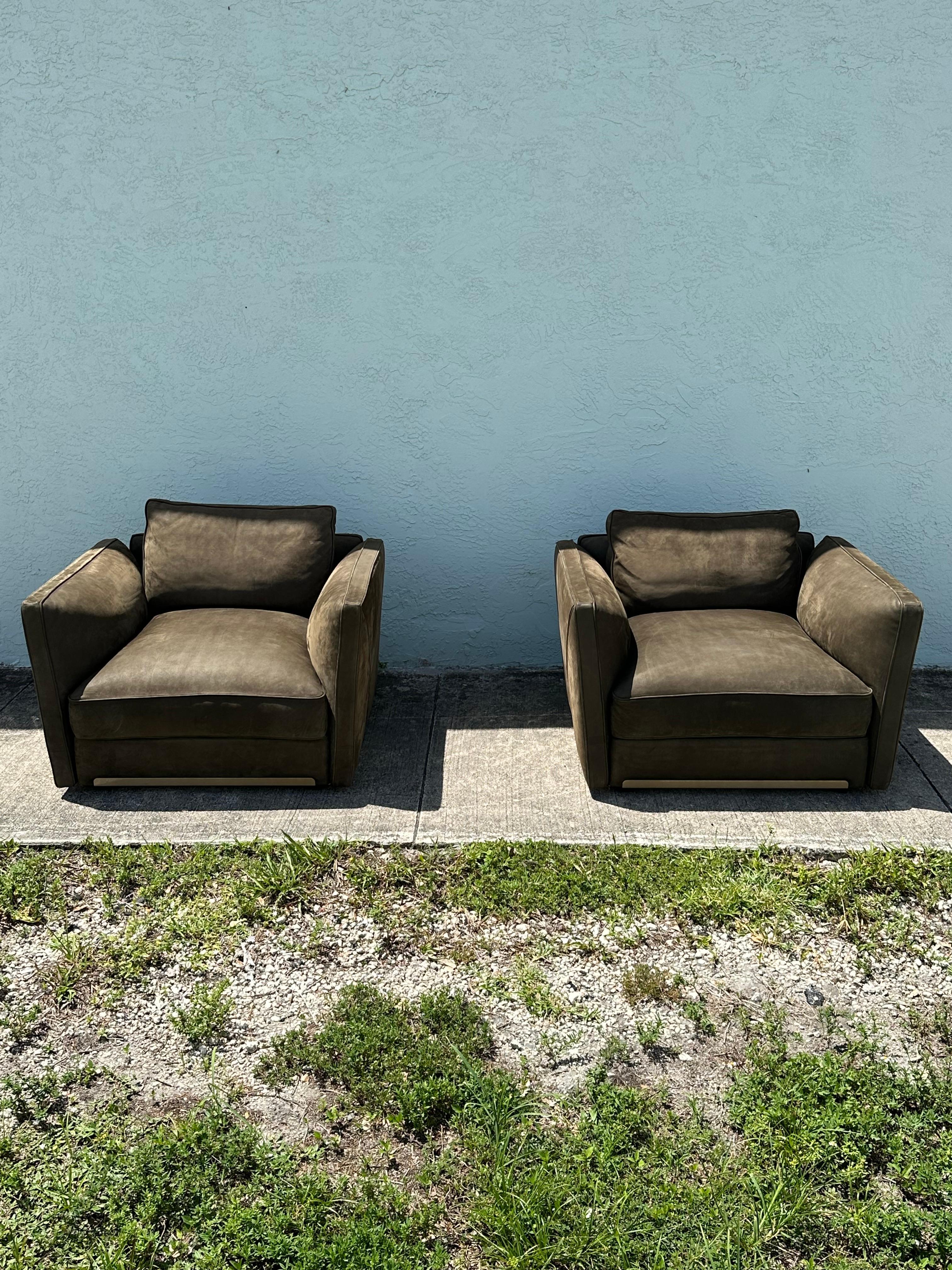 Modern Visionarie Italian Olive Green Suede Knole Style Chair, Set of 2 For Sale