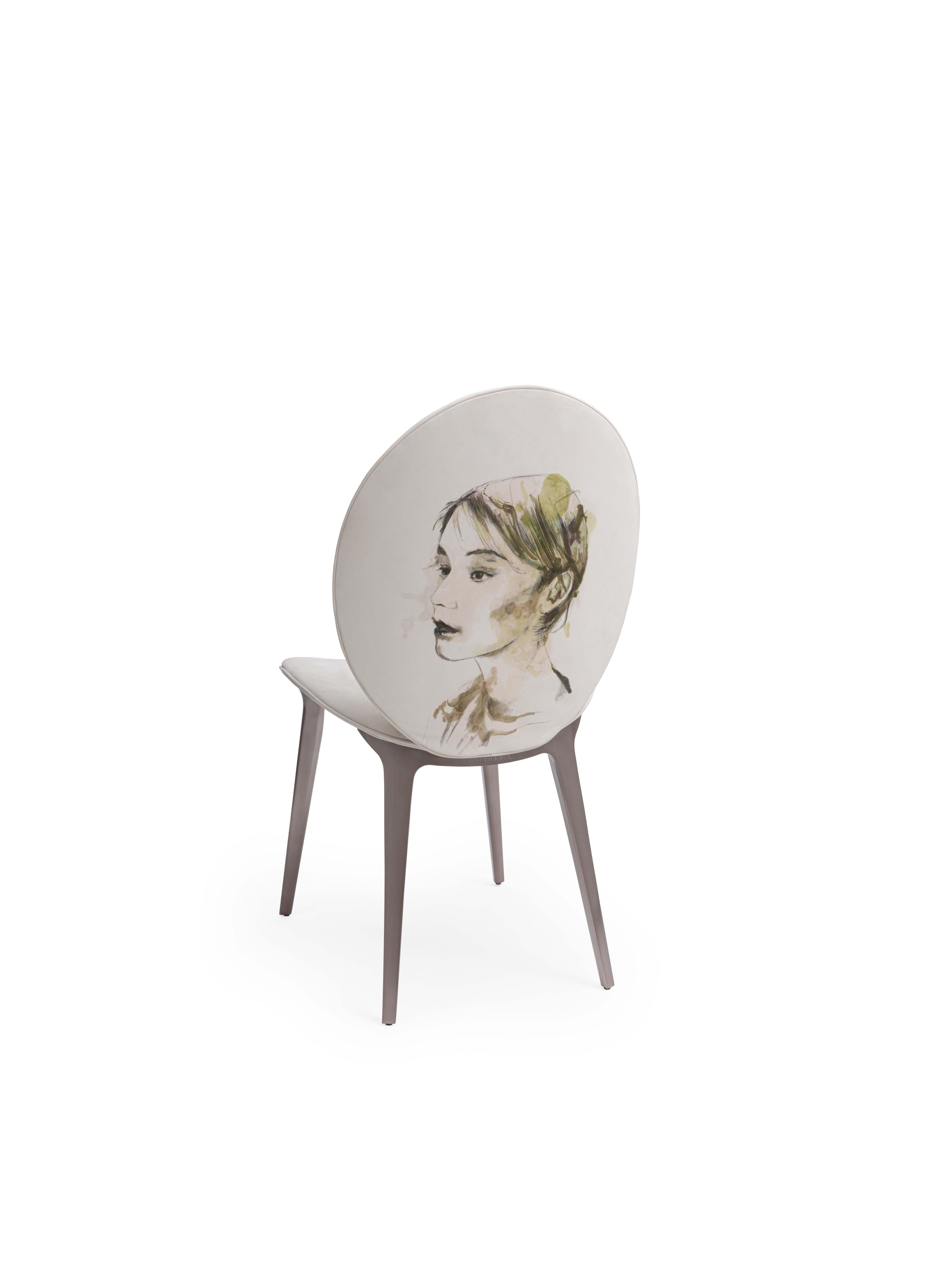 Der gepolsterte Stuhl Astrid mit Domenico Grenci-Gemälde (Handgefertigt) im Angebot