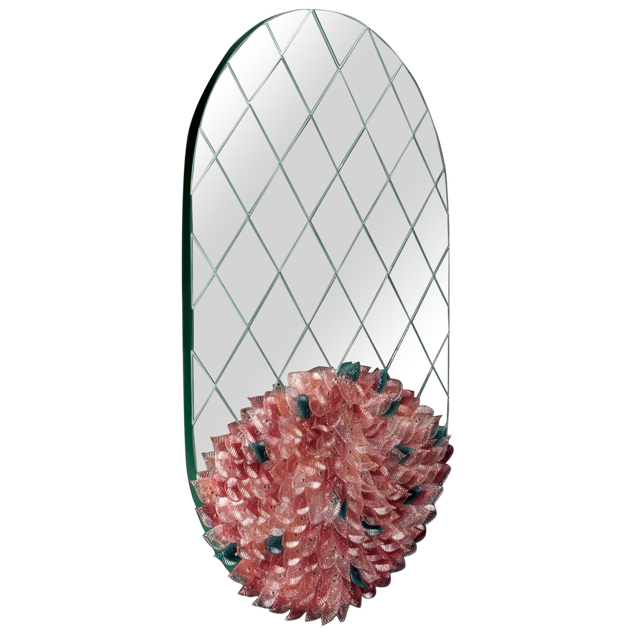 Ovaler Foglia-Spiegel aus Muranoglas von Zanellato Bortotto im Angebot