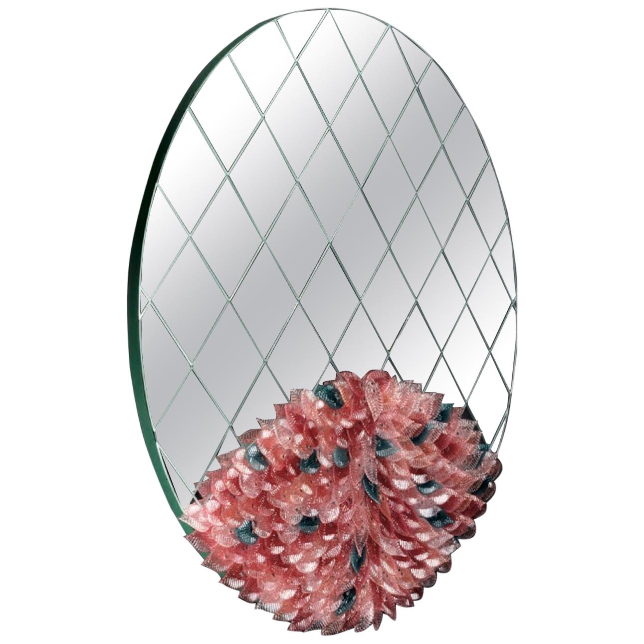 Visionnaire Foglia Round Mirror in Murano Glass by Zanellato Bortotto For Sale