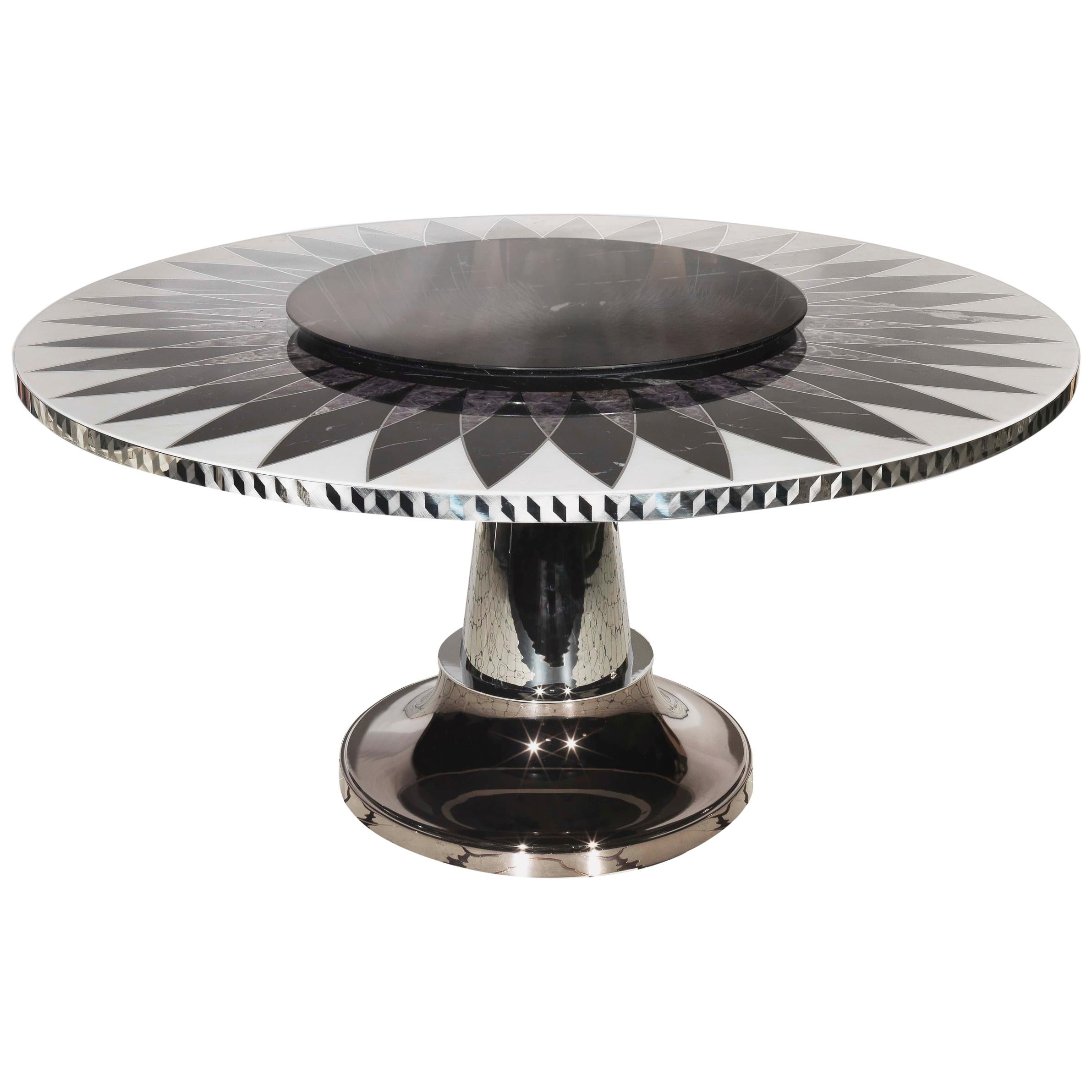 Visionnaire Raidho Dining Table in Marble and Chromed Metal Base by Steve Leung