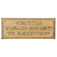Visitors Please Report To Reception, Antique Sign Original Unrestored Condition