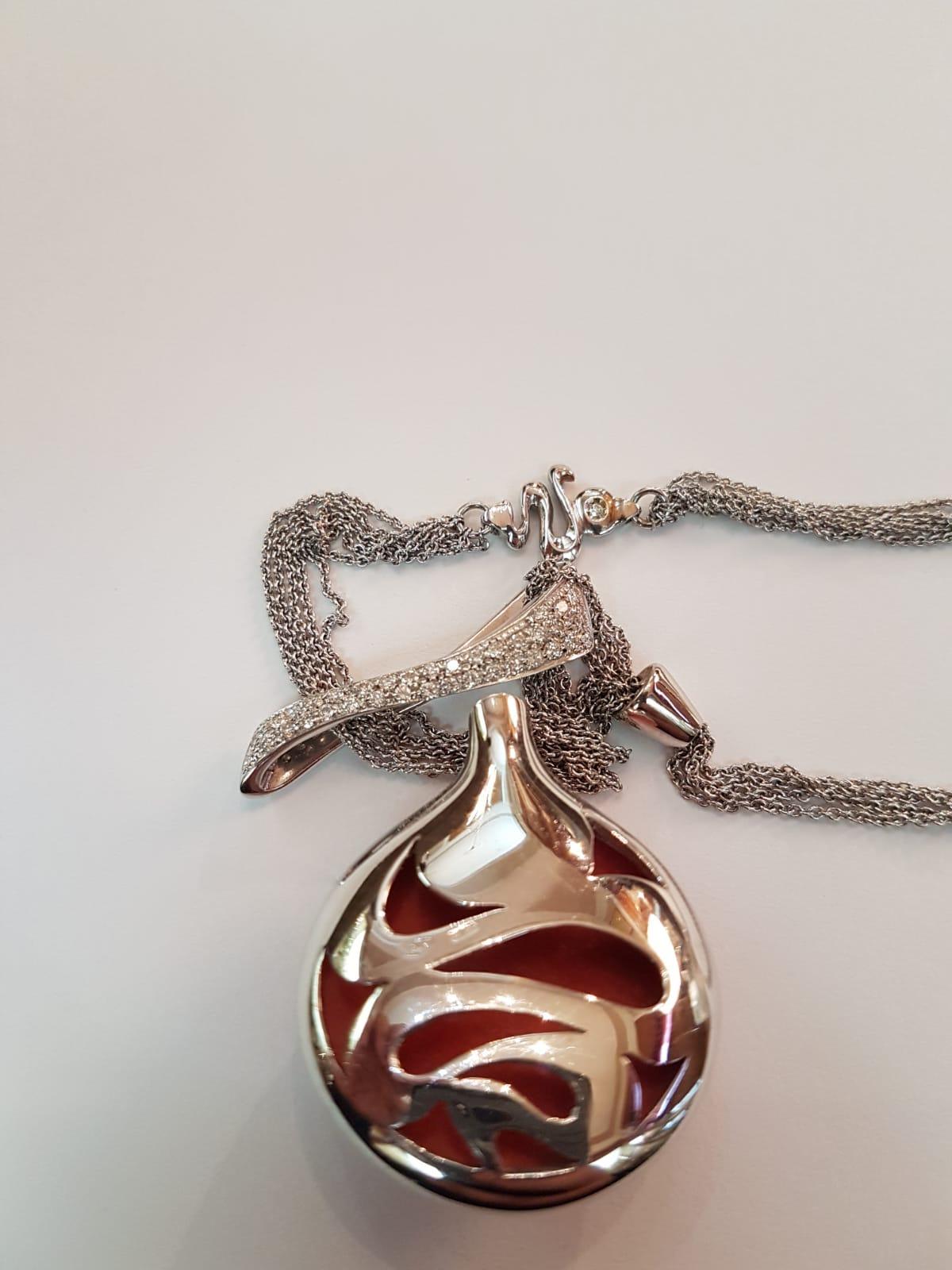 Women's Viskilia Coral Diamond White Gold Pendant Necklace For Sale