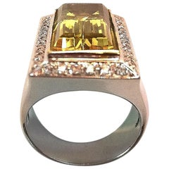 Vintage Viskilia Green Quartz Diamond White Gold Ring