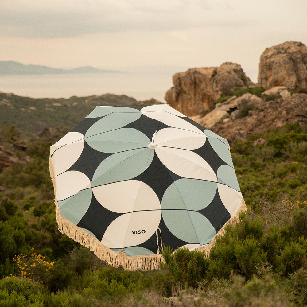 canvas beach umbrella with wooden pole