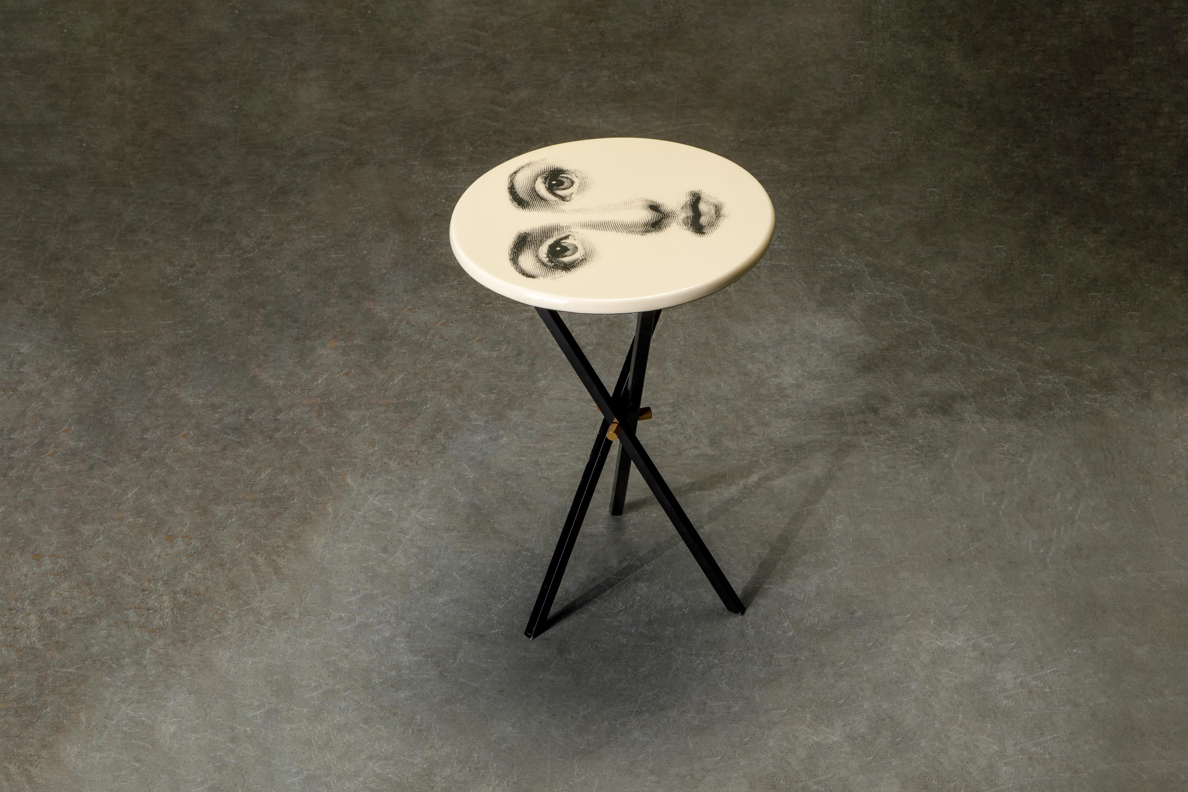 Lacquered 'Viso Di Donno' Pair of Side Tables by Piero Fornasetti, circa 1960s, Signed