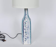 Viso Italy Hand Painted Blue Floral Art Pottery Table Lamp, 1960's