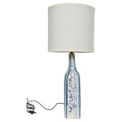 Used Viso Italy Hand Painted Blue Floral Art Pottery Table Lamp, 1960's