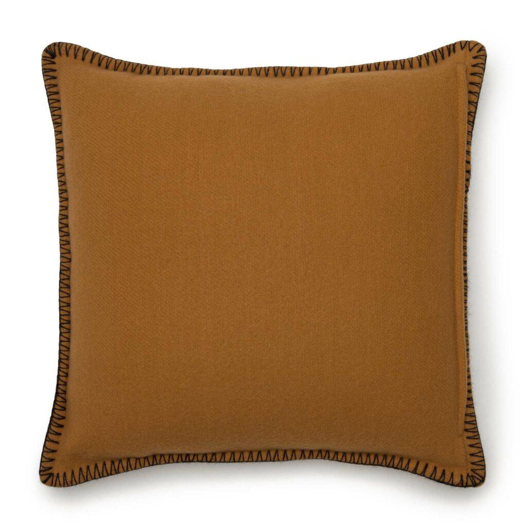 Spanish Viso Merino Pillow VMP0101 in Camel with Black Stitching For Sale