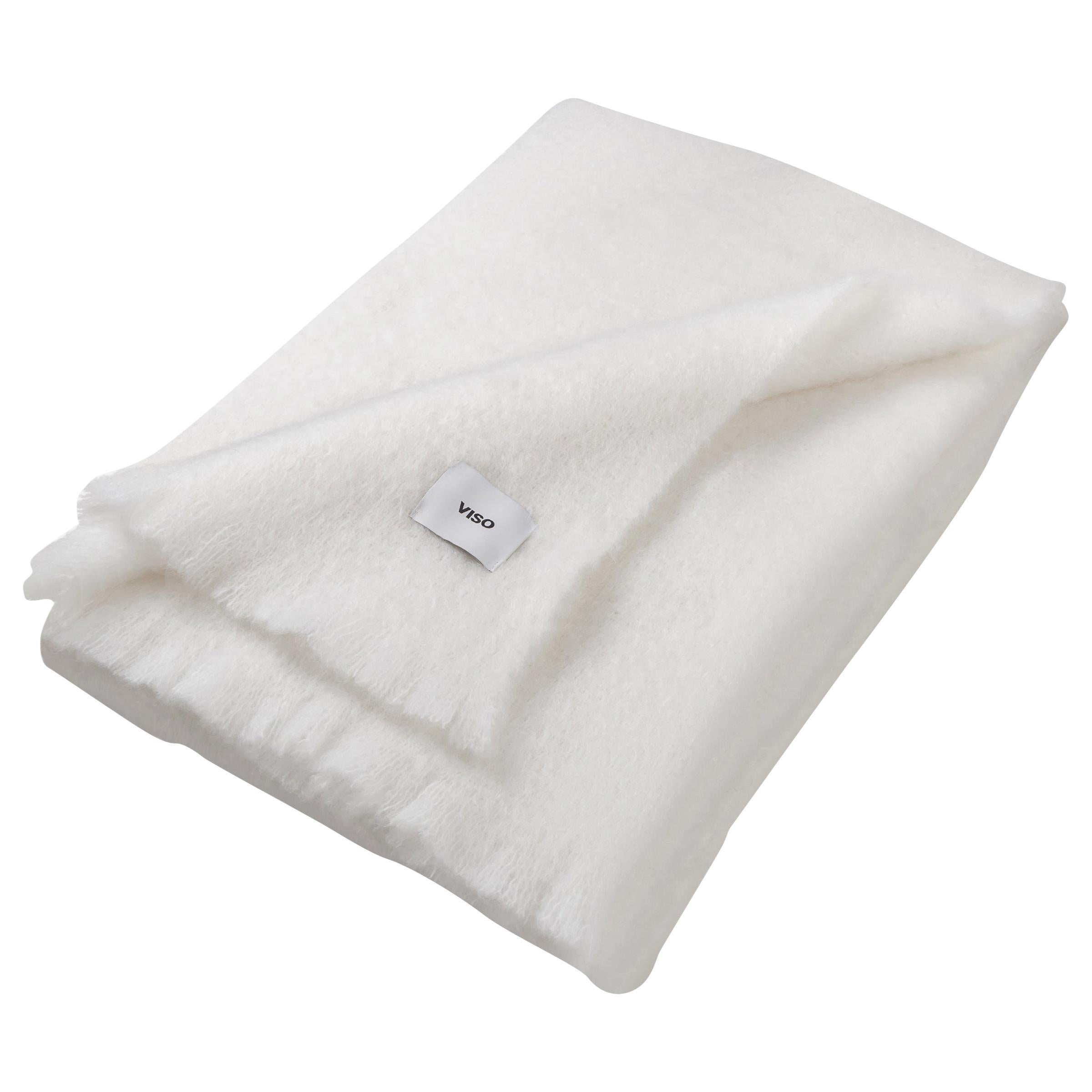 Mohair Blanket with Suede Stitching in Light and Dark Grey, in Stock at