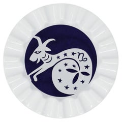 Viso Porcelain Capricorn Zodiac Sign Key Tray V125 in White and Navy Blue