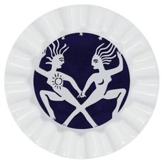 Viso Porcelain Gemini Zodiac Sign Key Tray V125 in White and Navy Blue