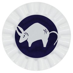 Viso Porcelain Taurus Zodiac Sign Key Tray V125 in White and Navy Blue