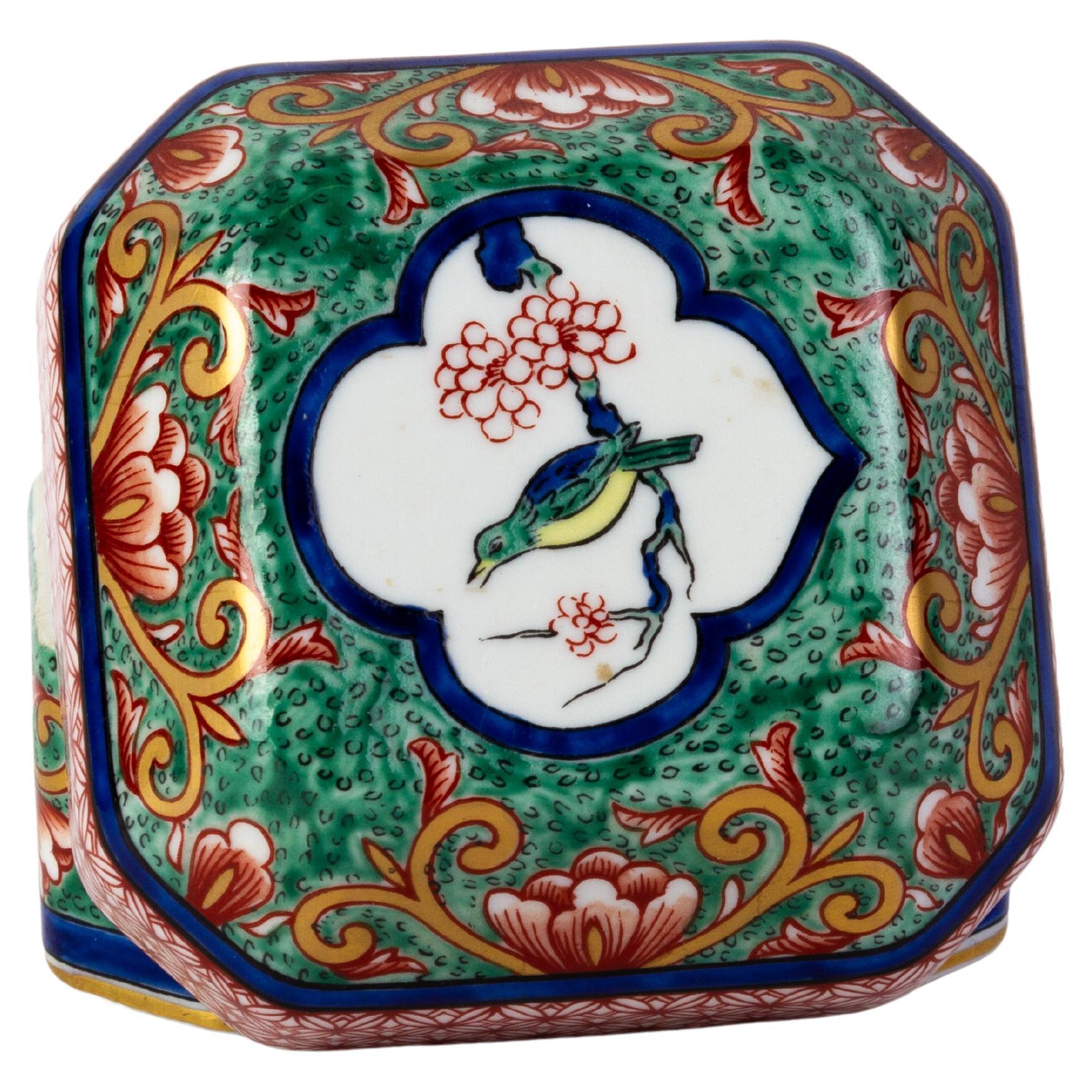 Vista Alegre Fine Porcelain Chinese Bird & Blossoms Famille Rose Inspired Box  For Sale