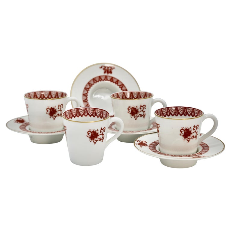 Vista Alegre Portuguese Porcelain Demitasse Coffee Cups & Saucers 1920s Set  of 4