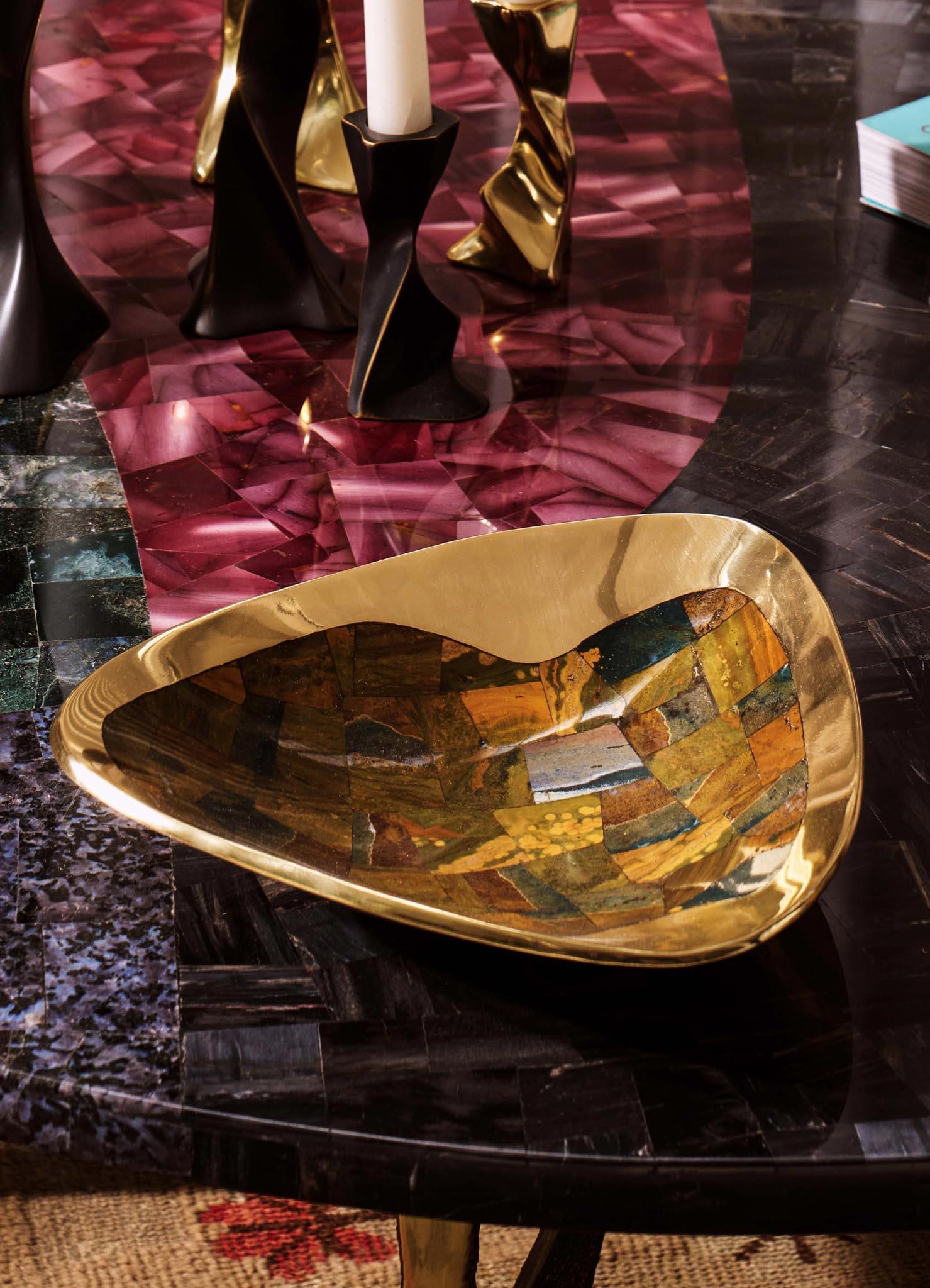 Contemporary Vista Bowl Small in Brass & Semi Precious Stone, Viya by Vikram Goyal For Sale