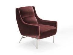 Vista Lounge Chair, Contemporary Armchair, in Holly Hunt Velvet Stainless Steel
