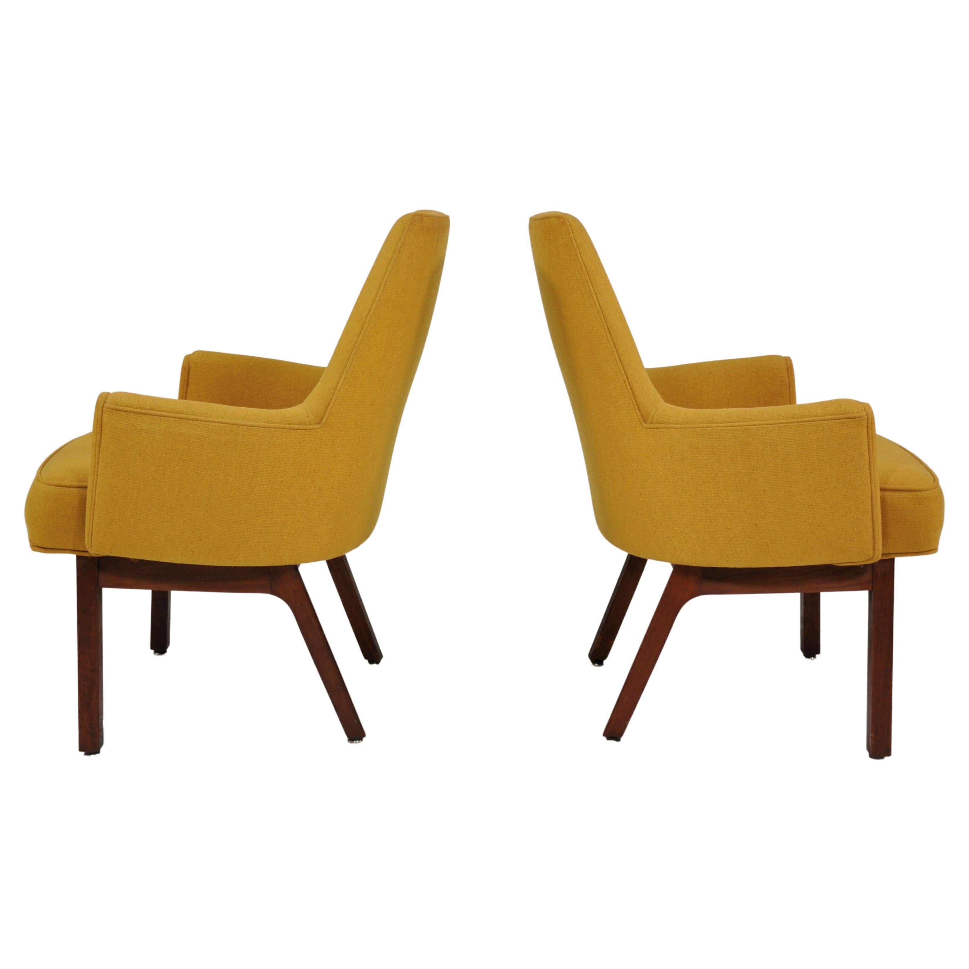 Yellow Wool Walnut Lounge Chairs by Vista of California, a Pair For Sale 2