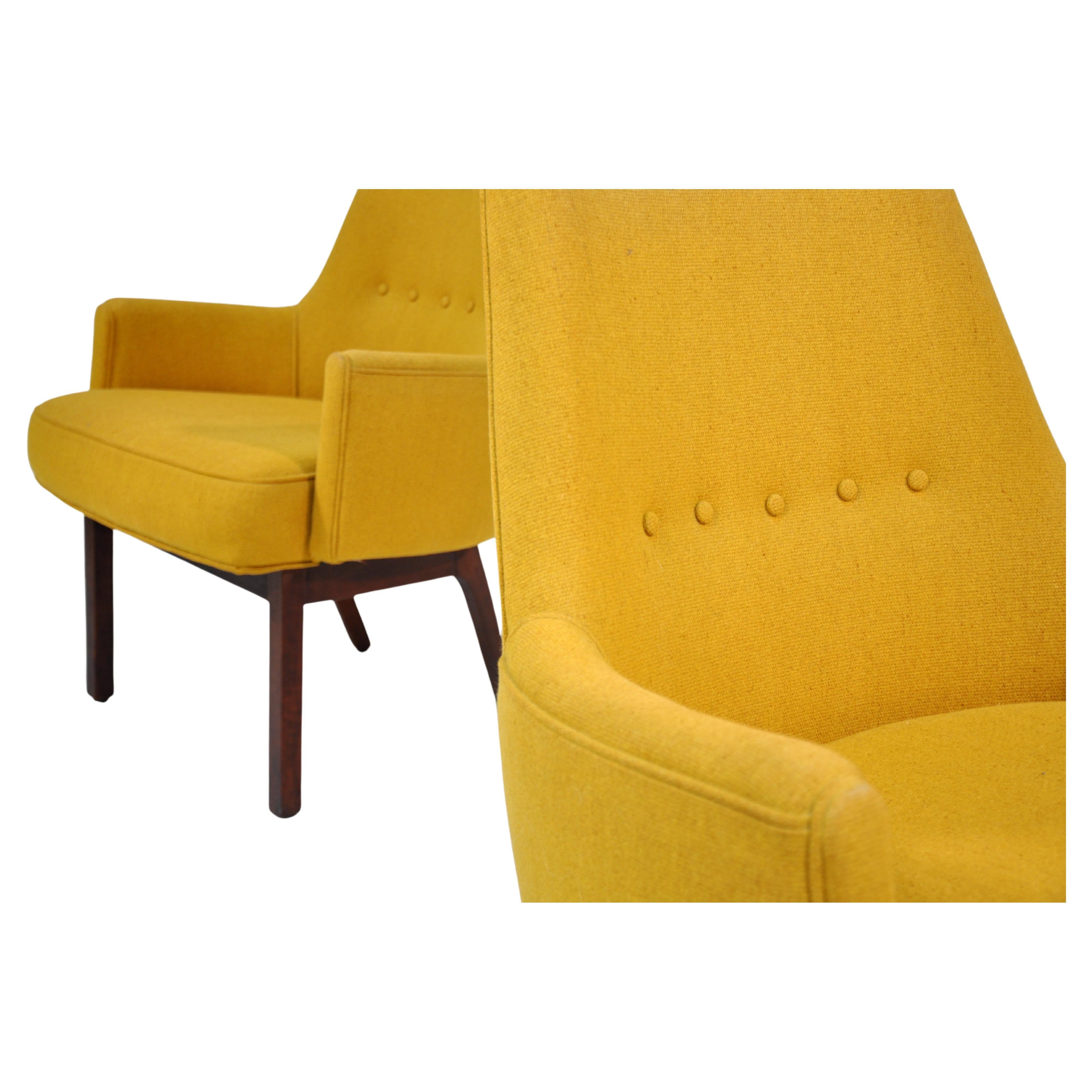 Yellow Wool Walnut Lounge Chairs by Vista of California, a Pair For Sale 4