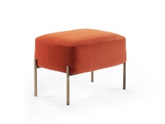 Vista Ottoman, Contemporary Footstool in Holly Hunt Fabrics, Bronze Finish