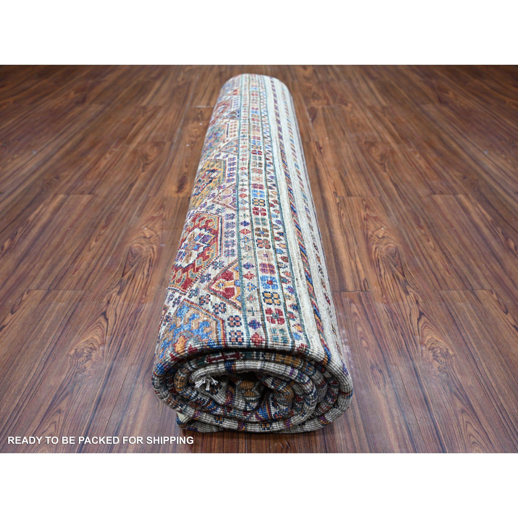 Vista White Afghan Super Kazak All Wool Hand Knots Rugs Tappeto orientale 8'10