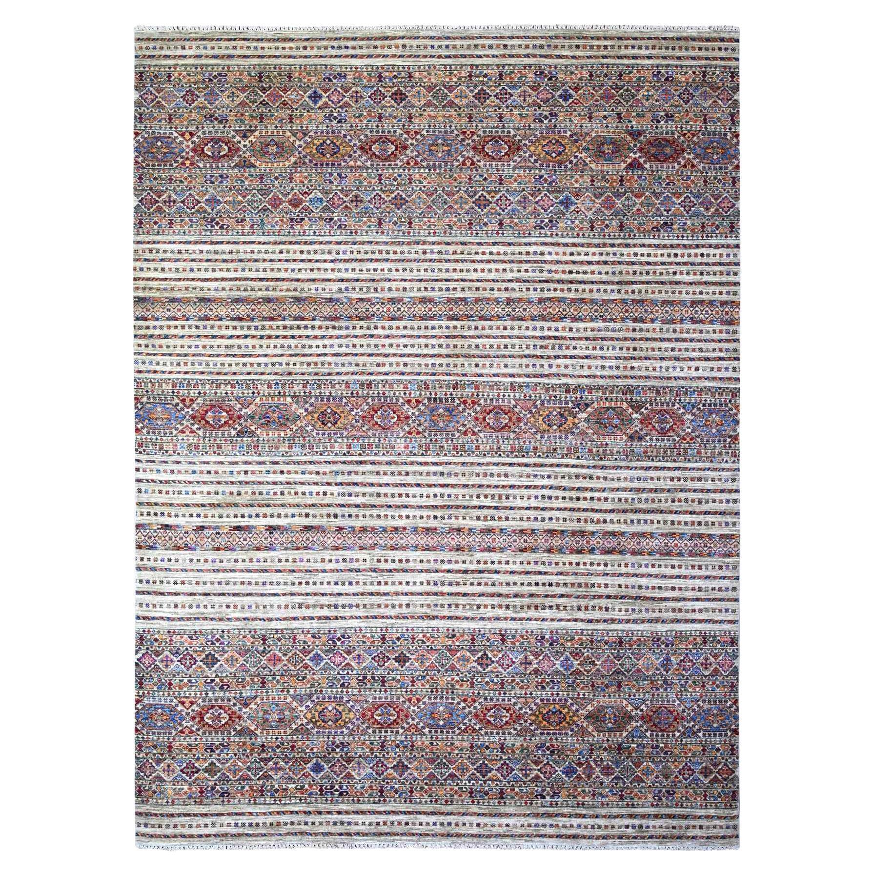 Tapis oriental blanc afghan Super Kazak noué à la main Vista 8'10" x 11'10"