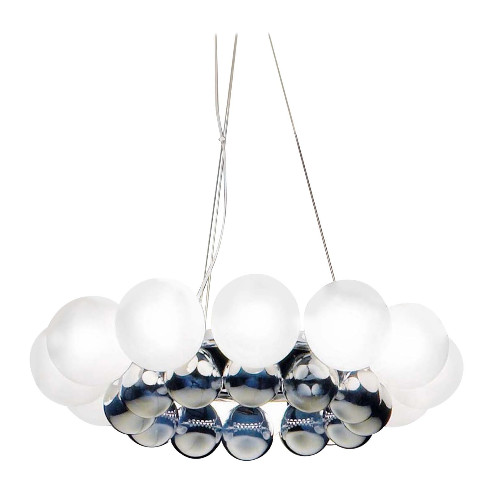 Vistosi 24 Pearls Chandelier in White Glass and Chrome Frame For Sale