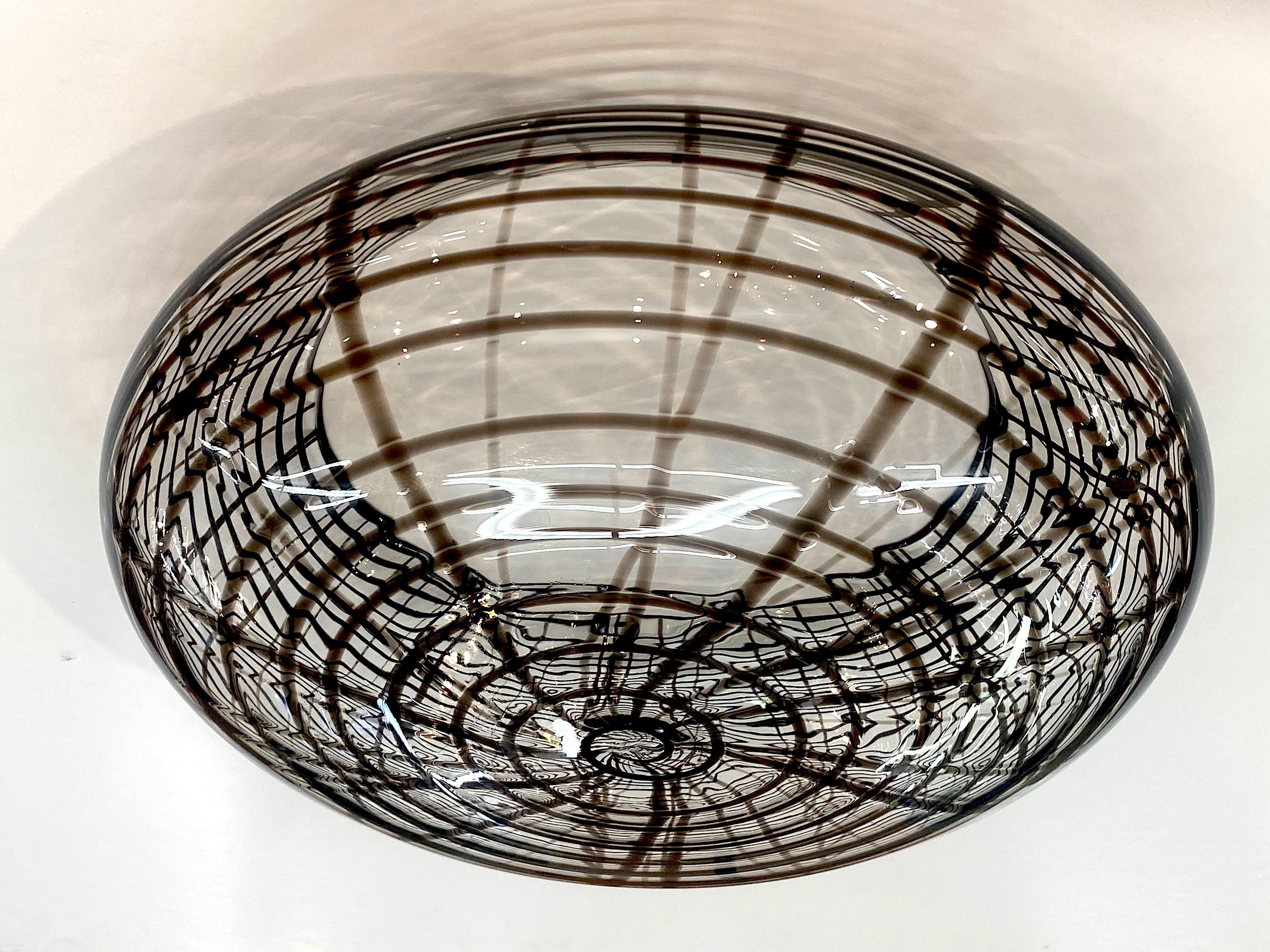 Vistosi 70s Murano Hand Blown Clear and Dark Brown Bubble Ceiling Fixture For Sale 7