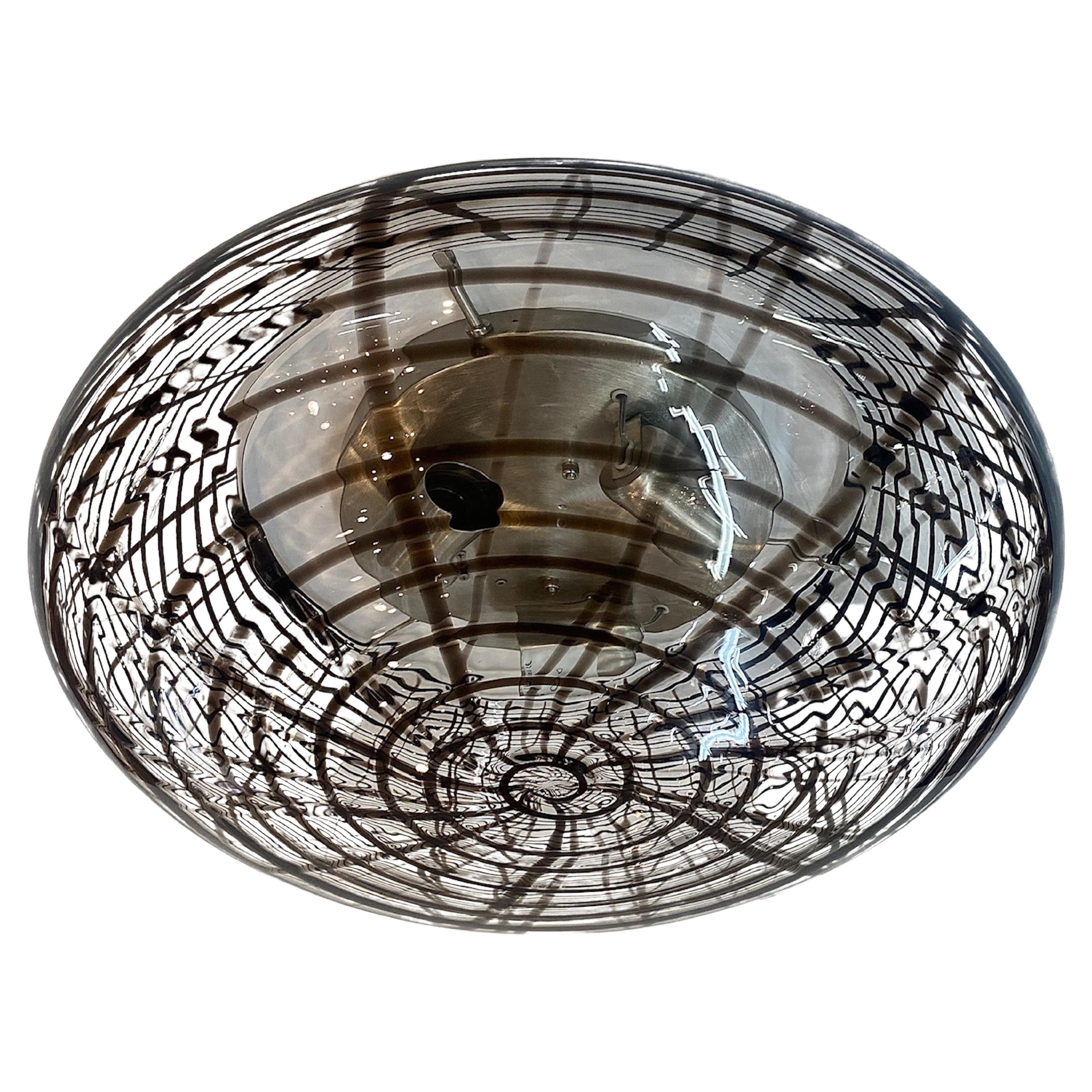 Vistosi 70s Murano Hand Blown Clear and Dark Brown Bubble Ceiling Fixture