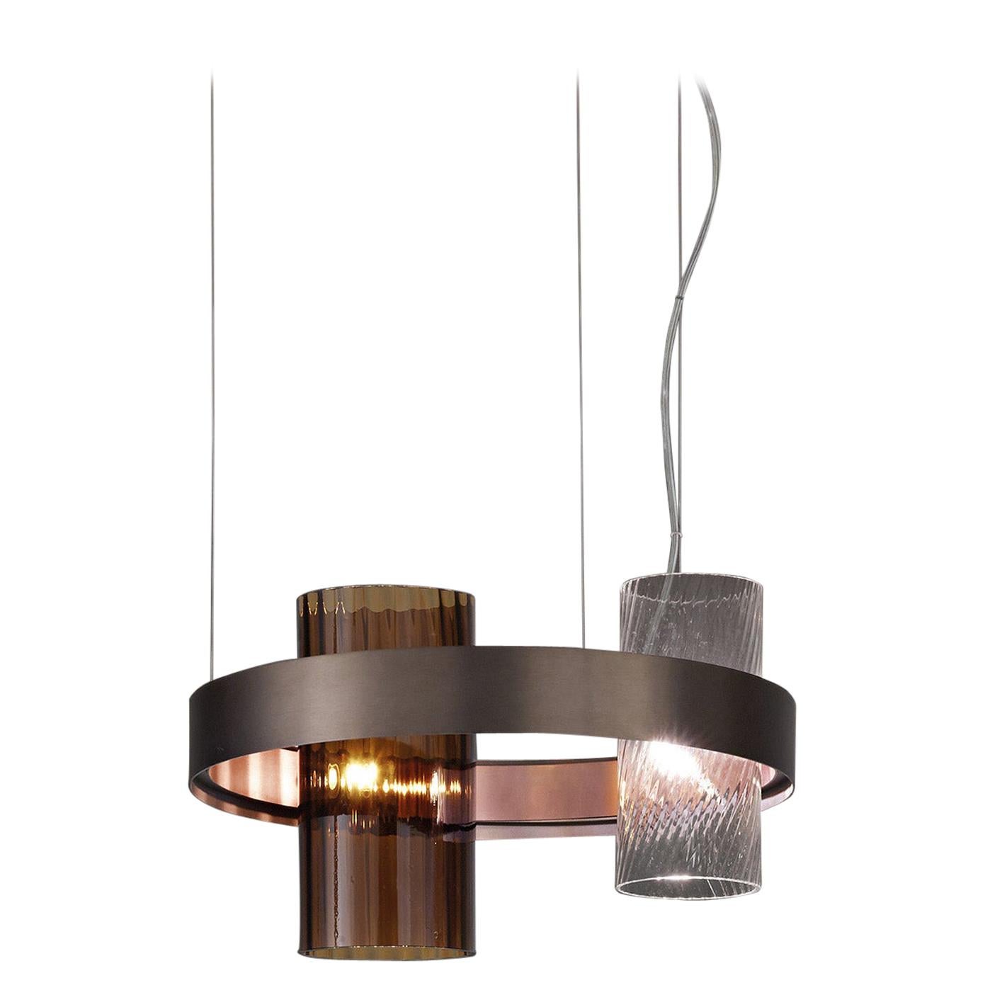 For Sale: Brown (Crystal and Burned Earth) Vistosi Armonia Medium Suspension Light with Black Frame by Francesco Lucchese