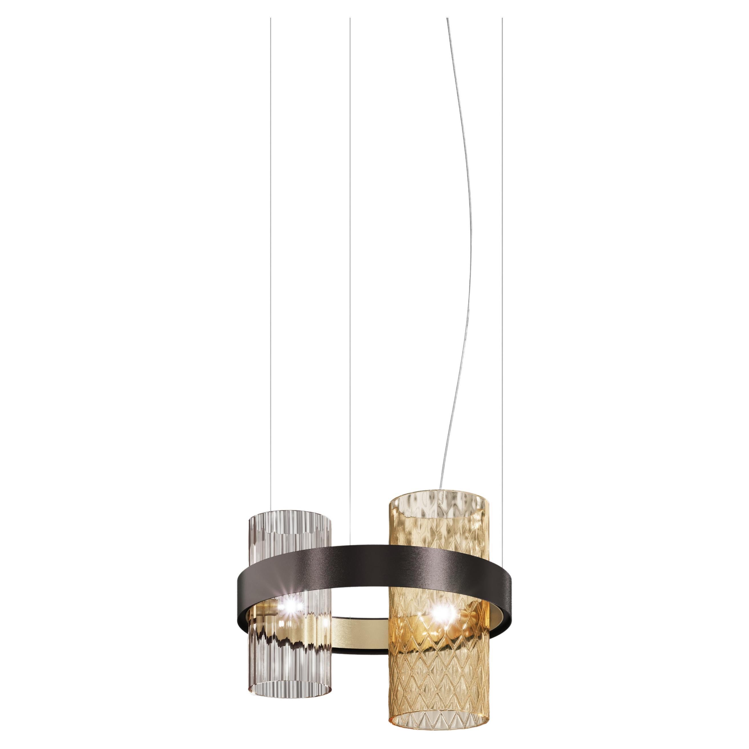 Vistosi Armonia Pendant Light in Amber Smoke Glass