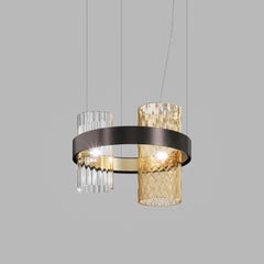 Vistosi Armonia Pendant Light in Crystal Amber Glass & Black & Brass Metal Base