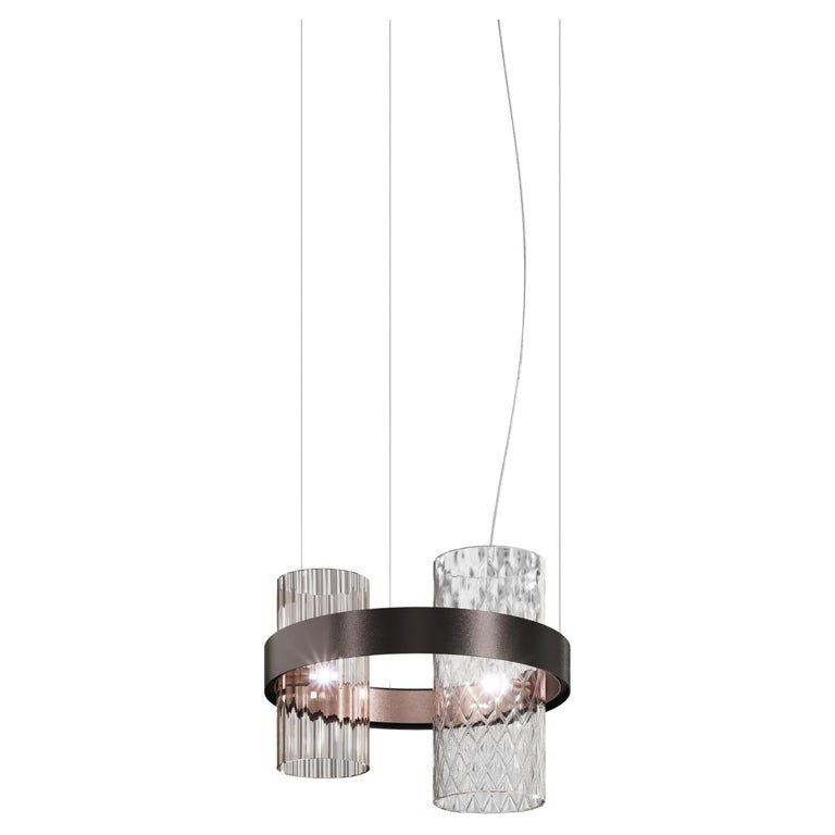 Suspension LED Globo 8 Flammes – Cristaux De Verre Fumé Et Chrome – 61 Cm – Style Classique