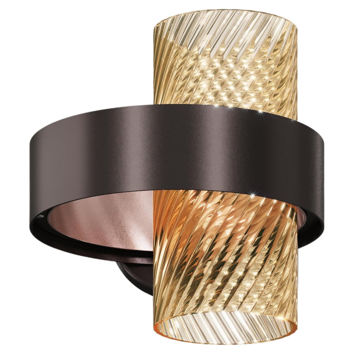 Vistosi Armonia Wall Sconce in Amber Striped Glass & Black & Copper Metal Frame For Sale