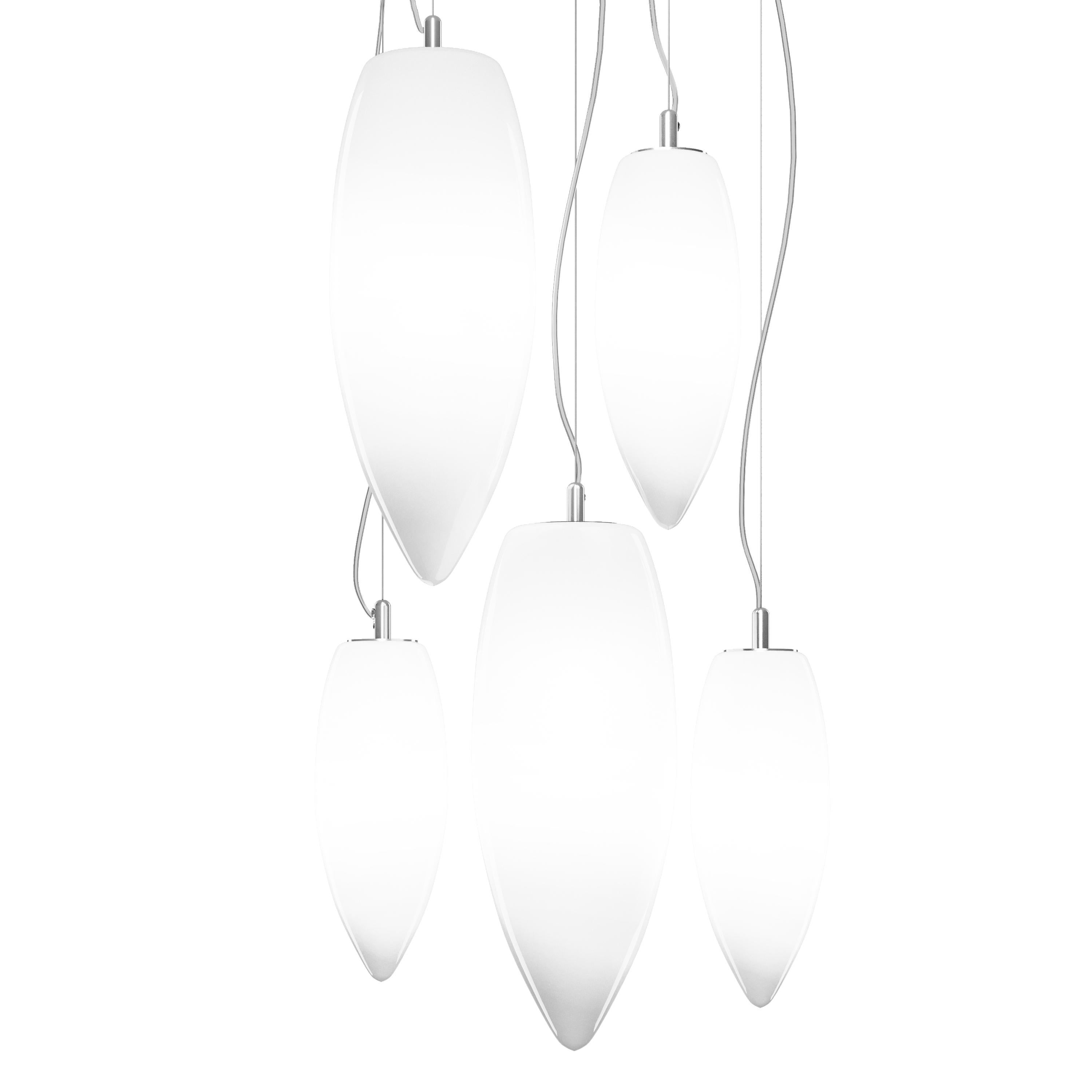 Modern Vistosi Baco Pendant Light in White Shaded Glass For Sale