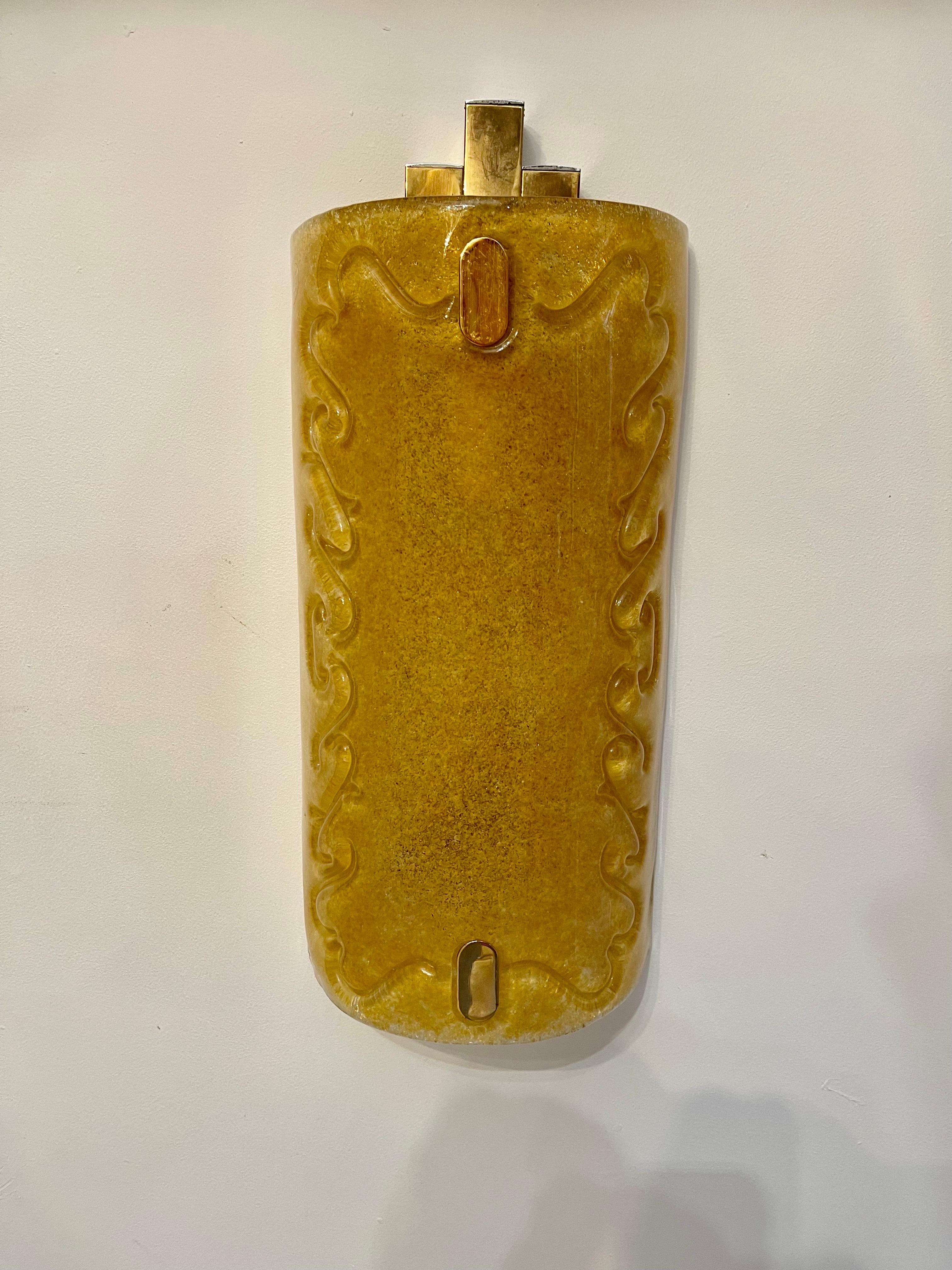 Mid-Century Modern Vistosi & Bd Lumica Wall Lighting Gold Glass Murano, Italy, 1970 For Sale