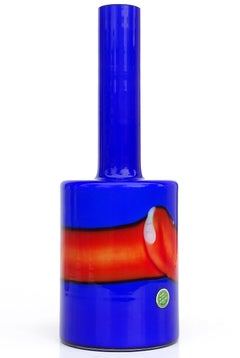 Vistosi Bianconi Murano Etiqueta Azul Rojo Banda Blanca Florero de vidrio artístico italiano