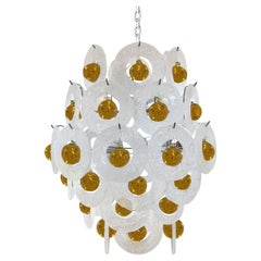 Vistosi Bicolore Murano Frost Glass Ring and Amber Globe Pendant 1970s