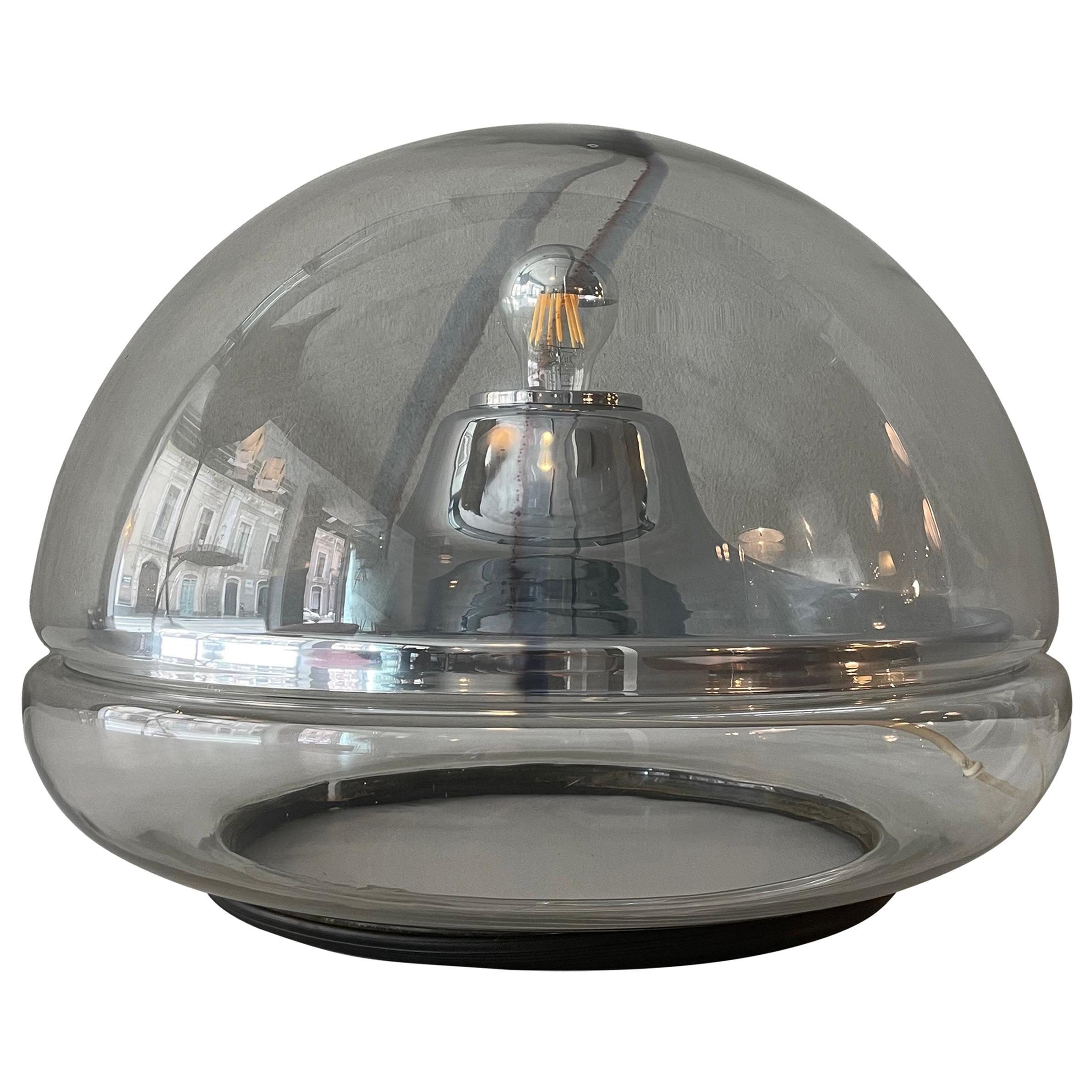 Vistosi Big Spherical Murano Glass and Chrome Table Lamp, Italy, 1970